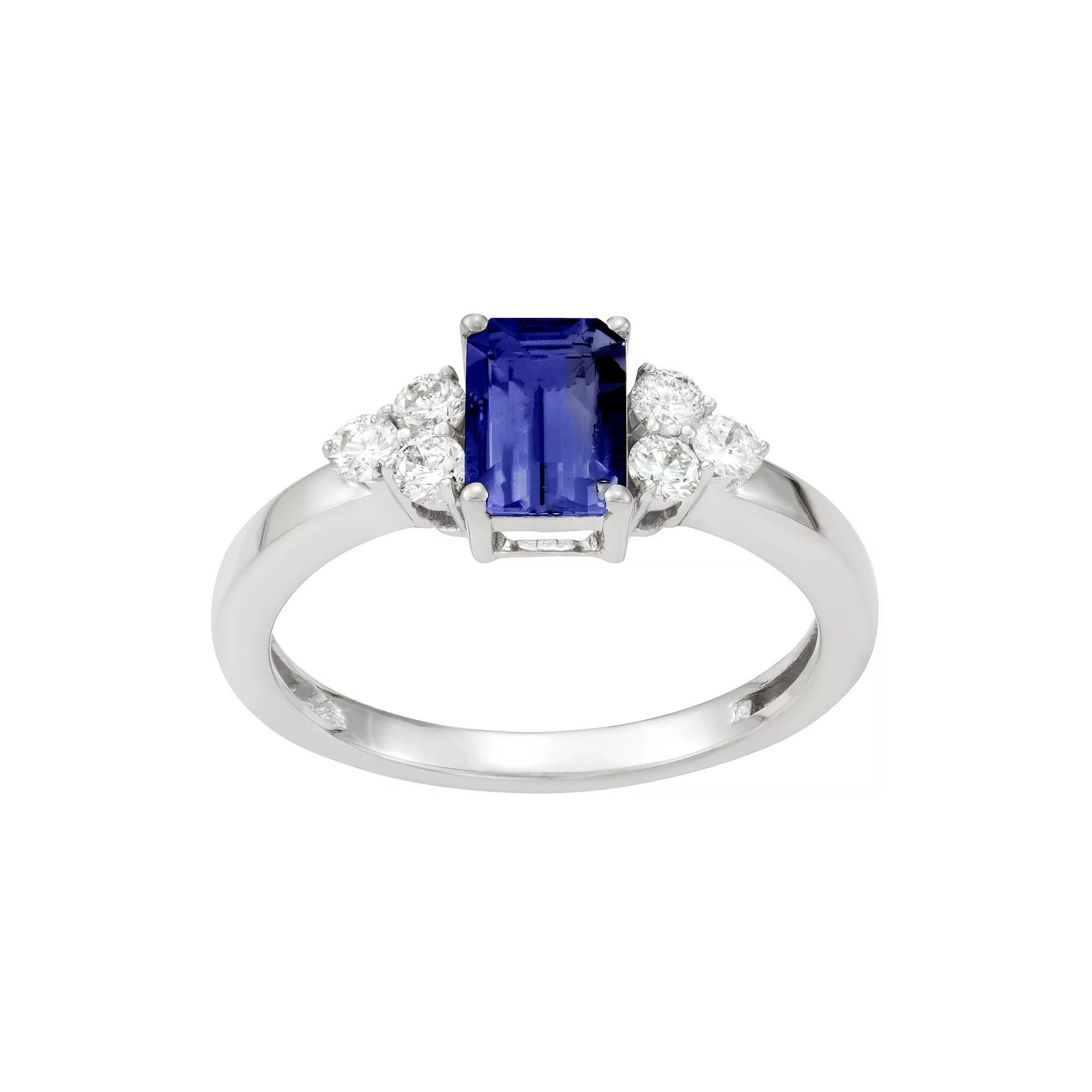 10k White Gold Gemstone & 1/3 Carat T.W. Diamond Ring, Womens Tanzanite Product Image