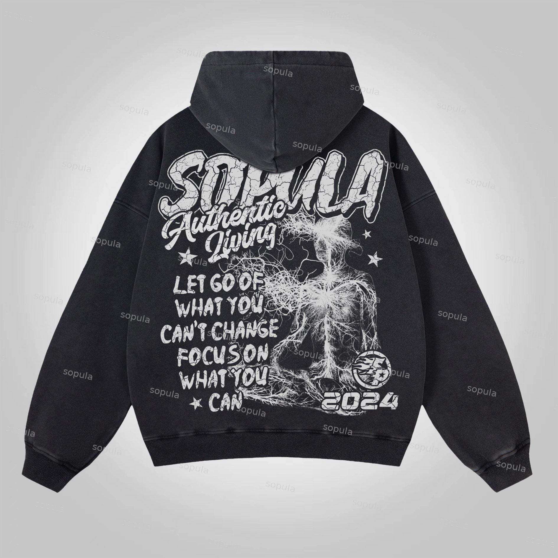 Sopula Faith Over Fear Print Acid Washed Zip-Up Hoodie Product Image
