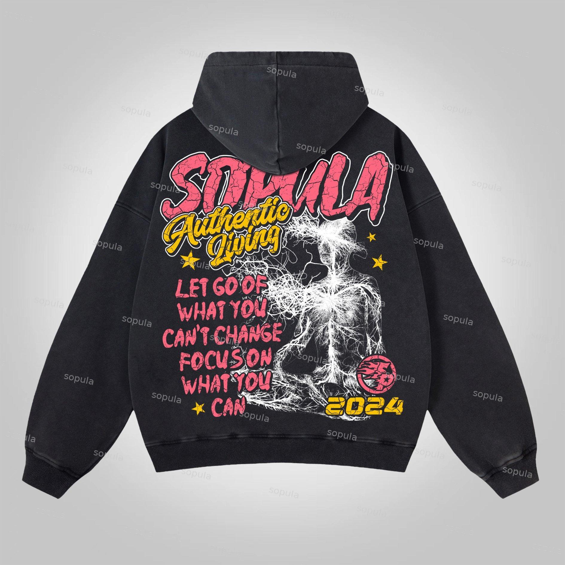 Sopula Faith Over Fear Print Acid Washed Zip-Up Hoodie Product Image