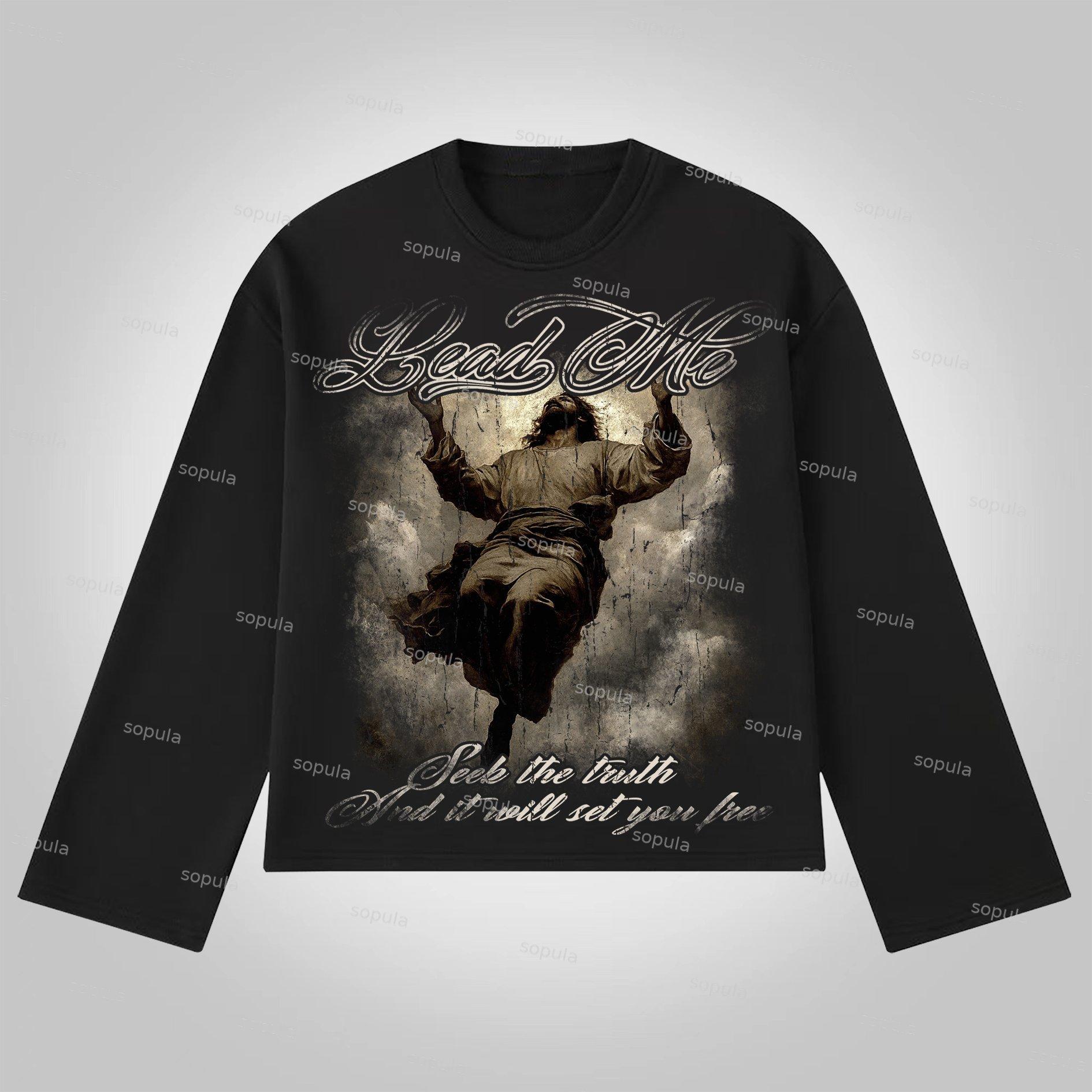 Sopula Lead Me Lord. Vintage Jesus Graphics Cotton Long Sleeve T-Shirt Product Image
