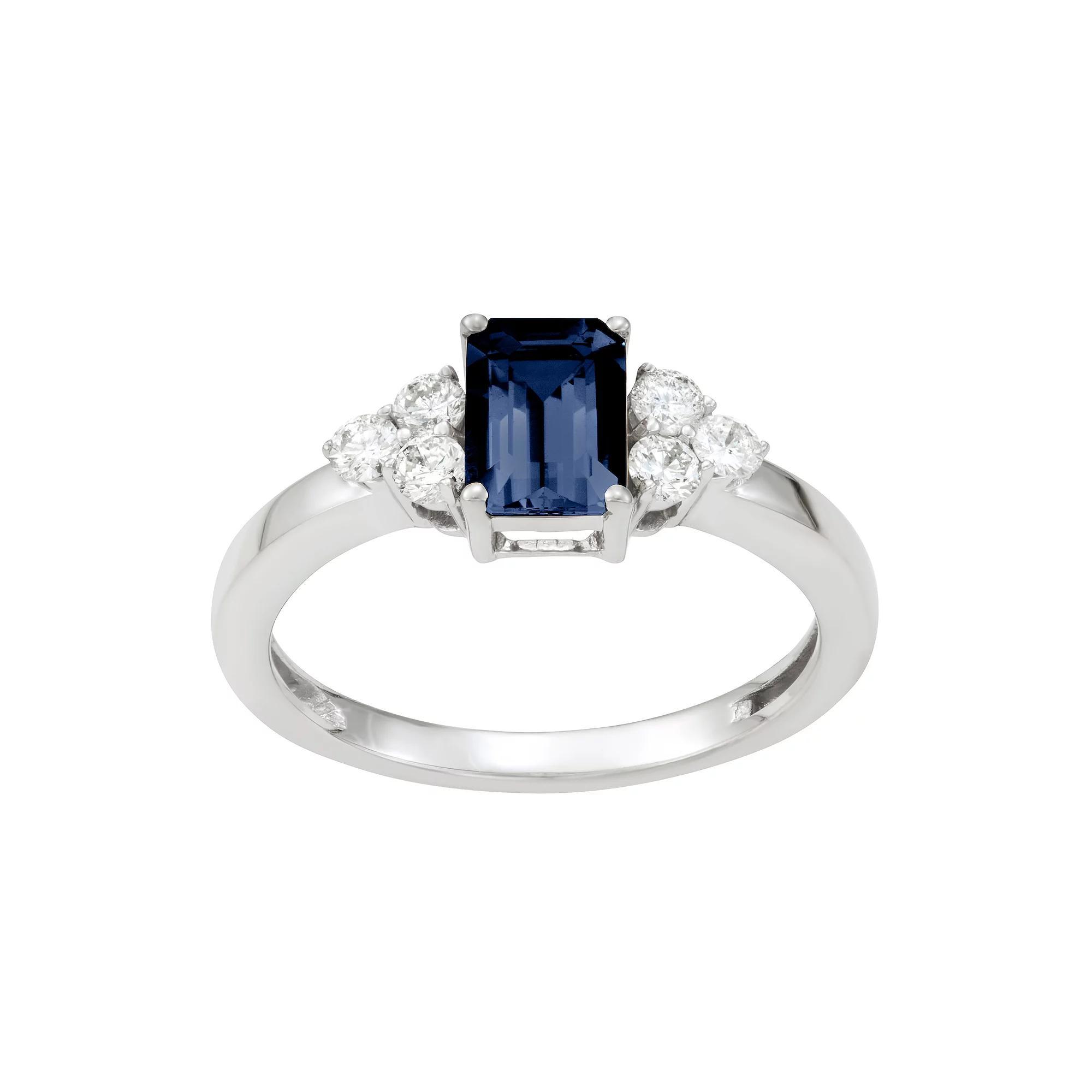 10k White Gold Gemstone & 1/3 Carat T.W. Diamond Ring, Womens Green Product Image