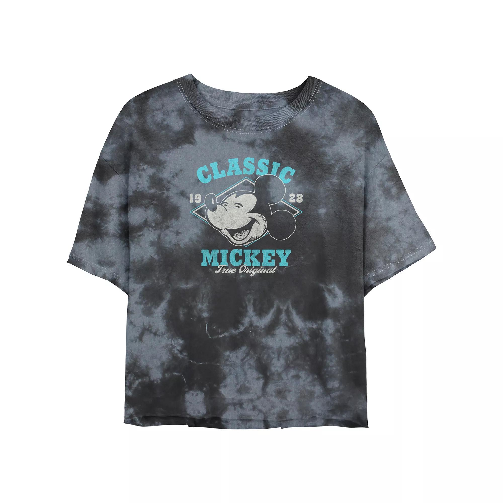Disney's Mickey Mouse True Original Bombard Wash Juniors' Cropped Graphic Tee, Women's, Size: Medium, Black Grey Product Image