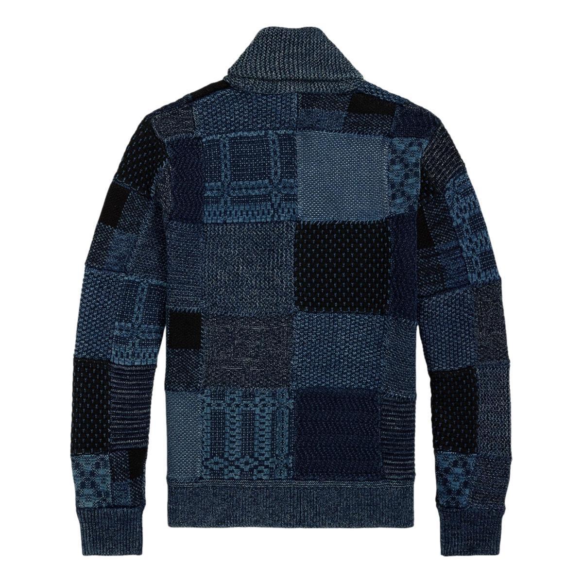 Indigo Patchwork Cotton-Linen Cardigan Product Image