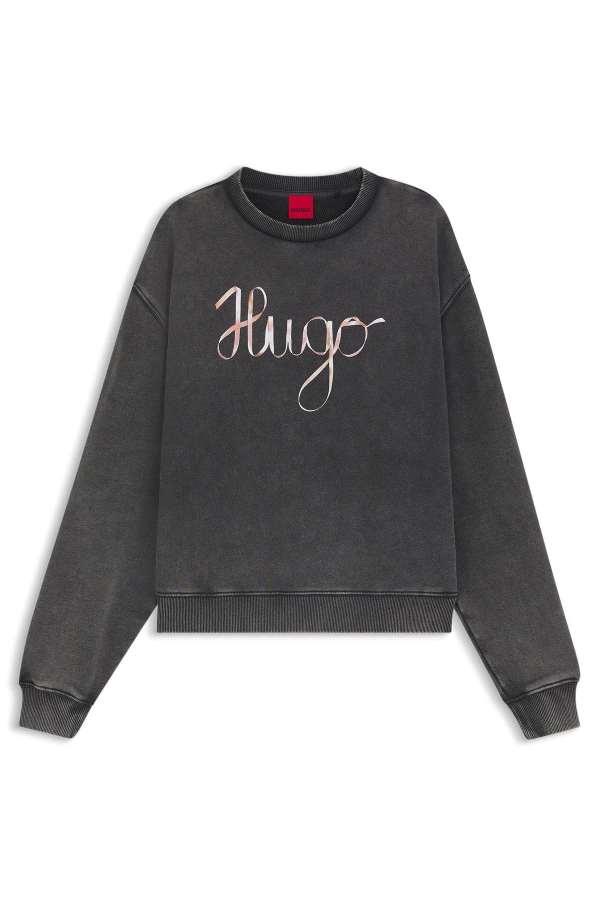 HUGO - Cotton-terry sweatshirt with creative artwork - Black Product Image
