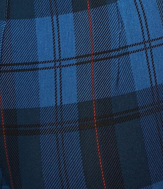 Slim Factor by Investments Ponte Knit Vallarta Blue Plaid No Waist Kick Flare Crop Split Hem Pants Product Image