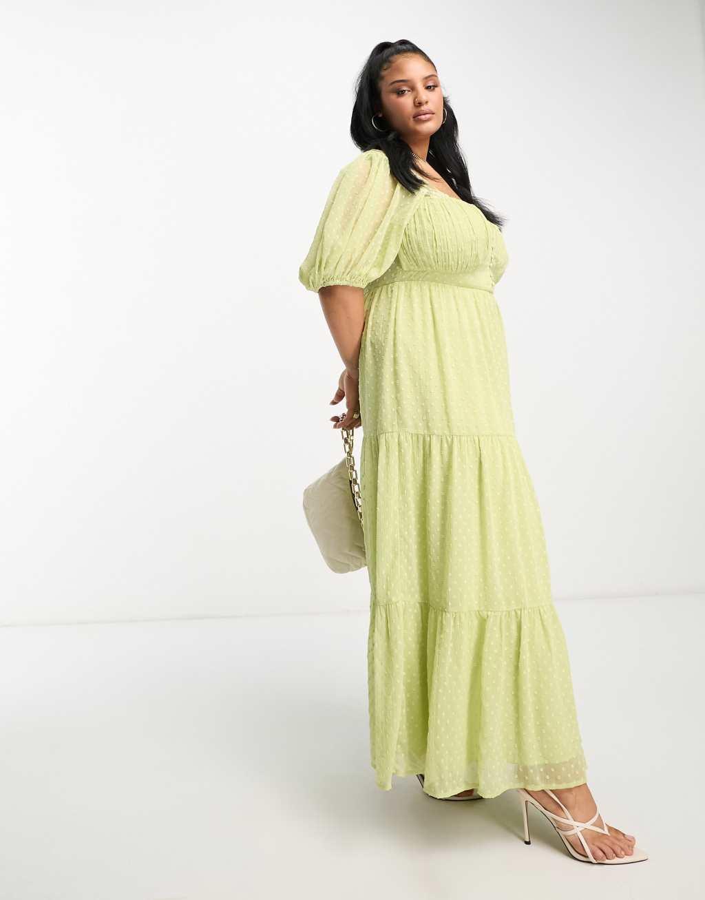 ASOS DESIGN Curve open back lace insert textured maxi tea dress Product Image