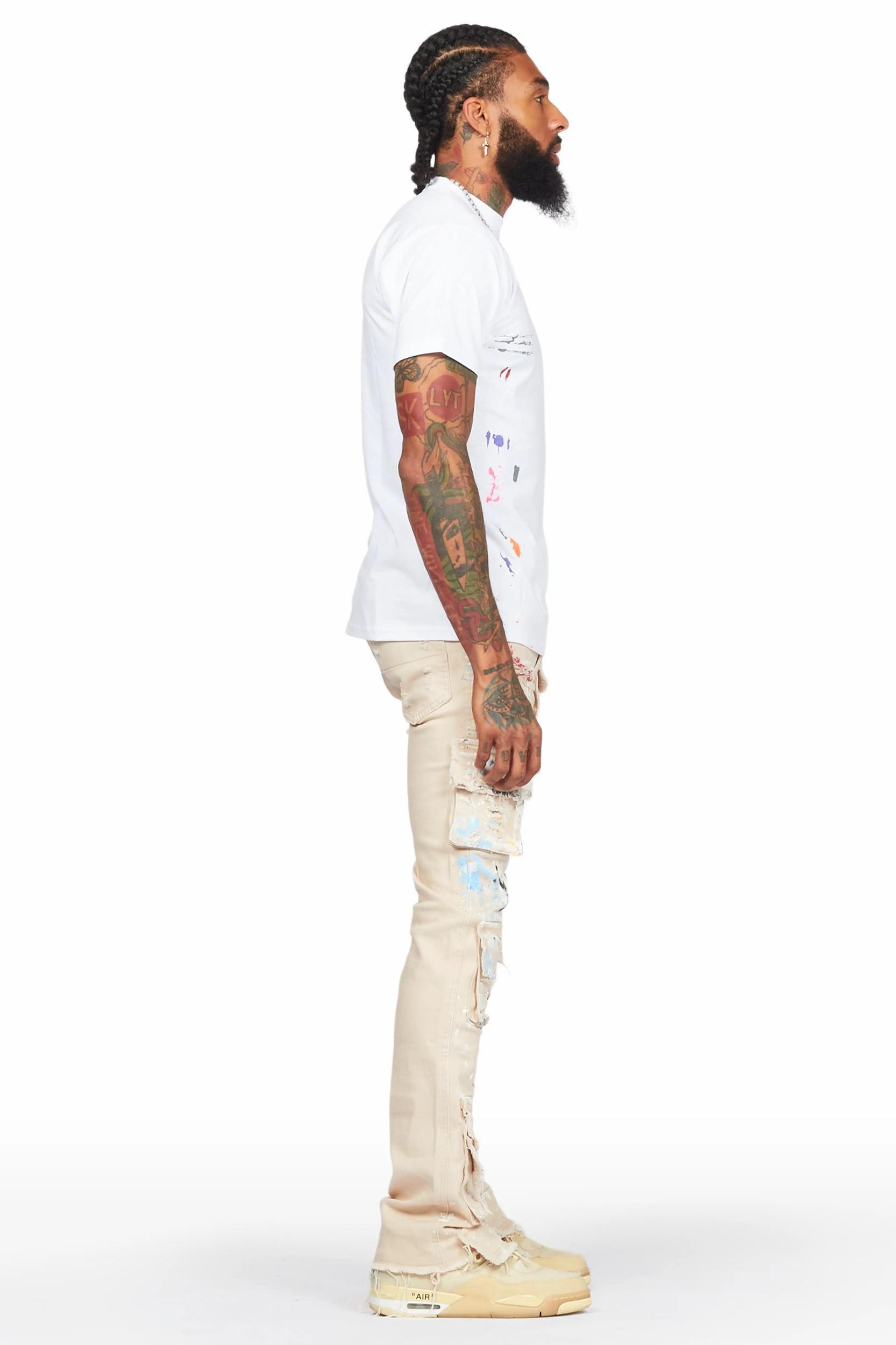 Orien Beige Painter Stacked Flare Jean Male Product Image