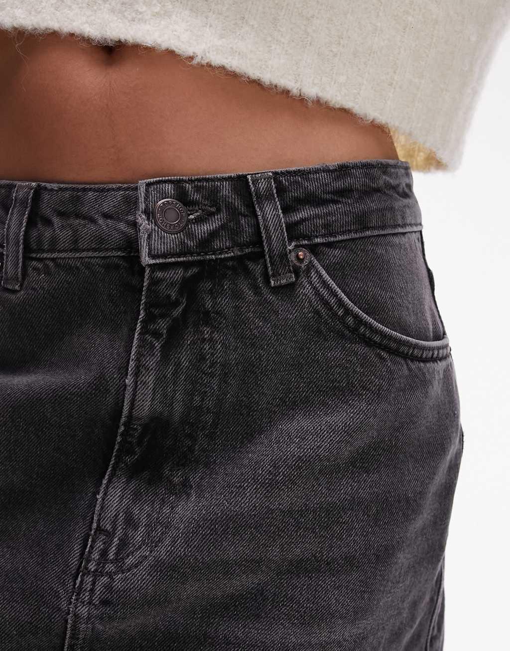 Topshop denim high waist mini skirt in washed black Product Image