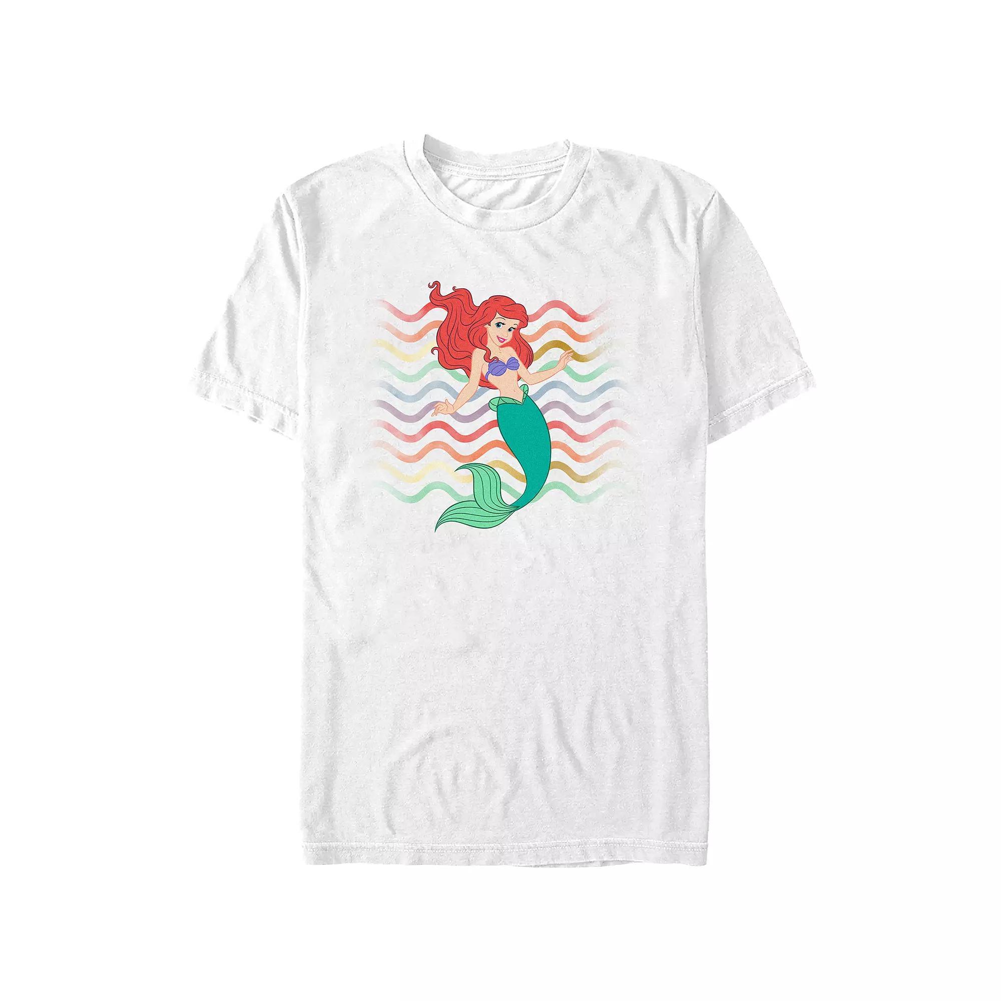 Disney's The Little Mermaid Juniors' Ariel Wavy Stripes Background Boyfriend Graphic Tee, Women's, Size: XS, White Product Image