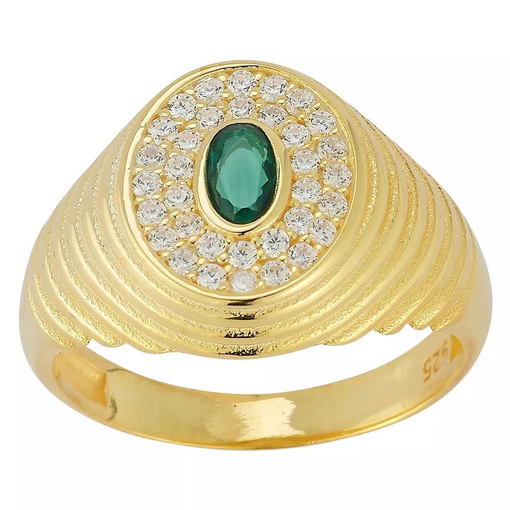 Sunkissed Sterling Cubic Zirconia Ribbed Signet Ring, Womens Gold Tone Product Image