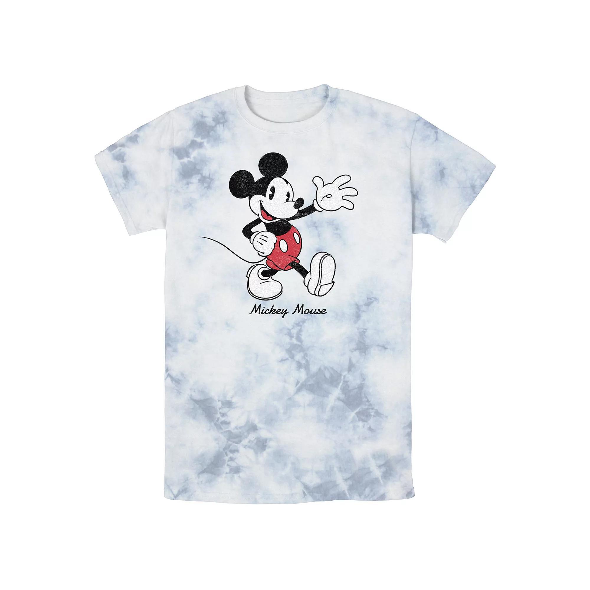 Men's Disney Mickey Mouse Cursive Text Circle Logo Wash Tee, Size: Small, White Blue Product Image