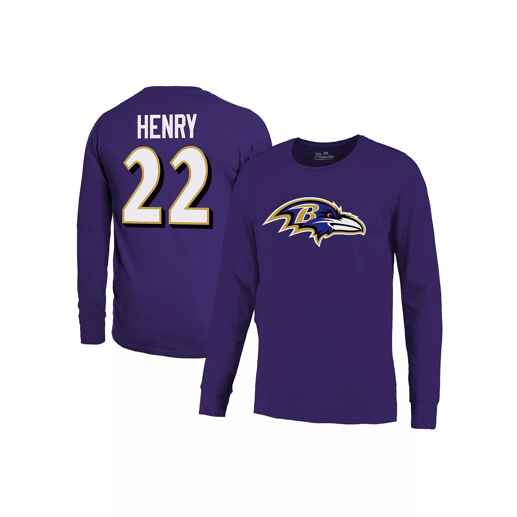 Men's Majestic Threads Derrick Henry Purple Baltimore Ravens Name & Number Long Sleeve T-Shirt, Size: Medium Product Image