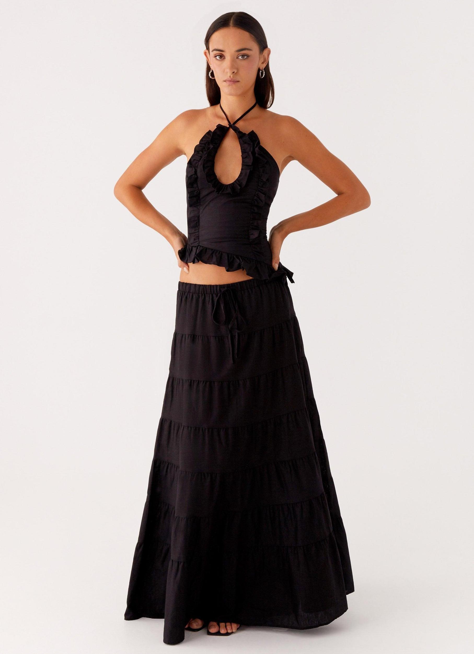 Mariella Linen Maxi Skirt - Black Product Image