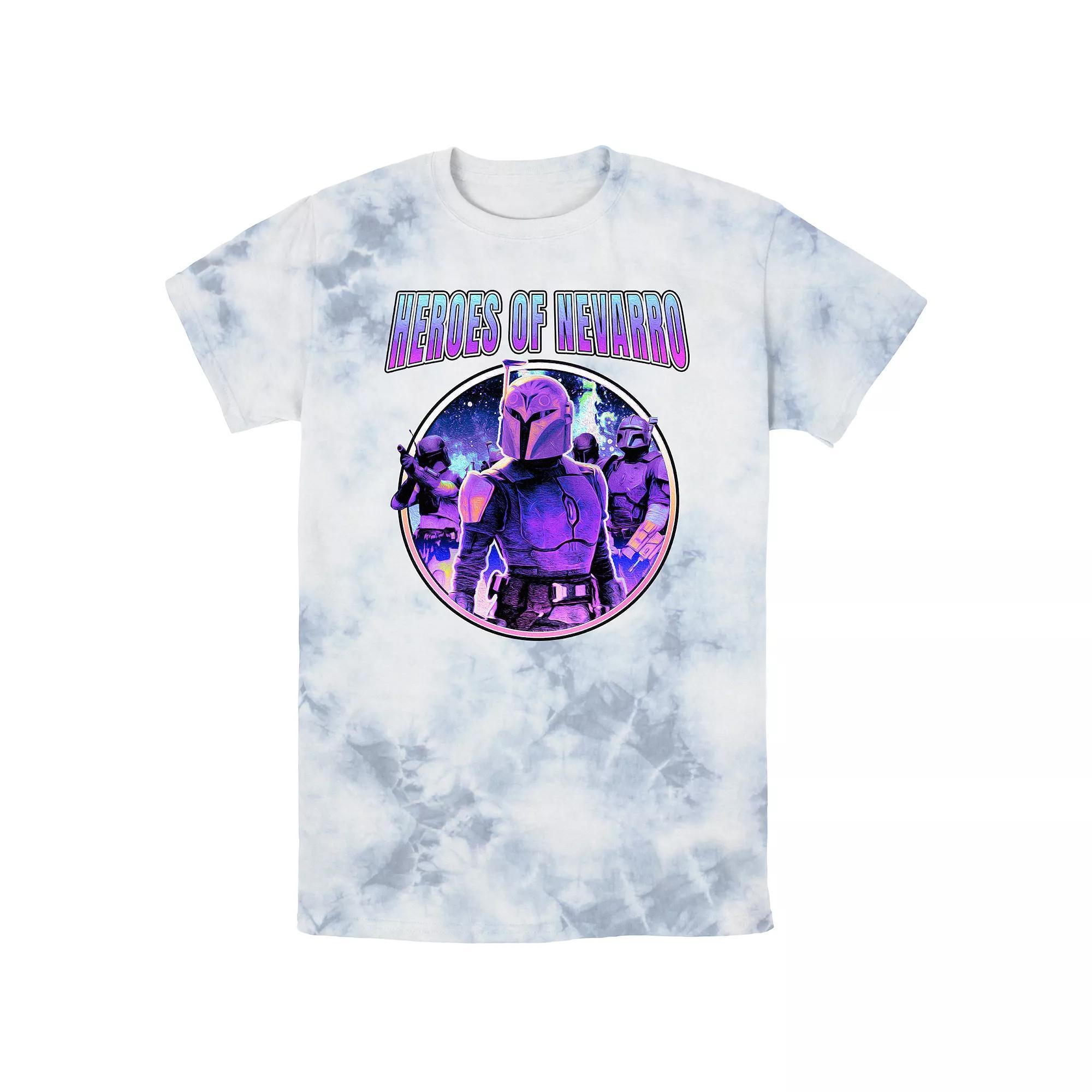 Men's Star Wars The Mandalorian Bo-Katan Heroes of Nevarro Neon Circle Bombard Wash Graphic Tee, Size: Small, White Blue Product Image
