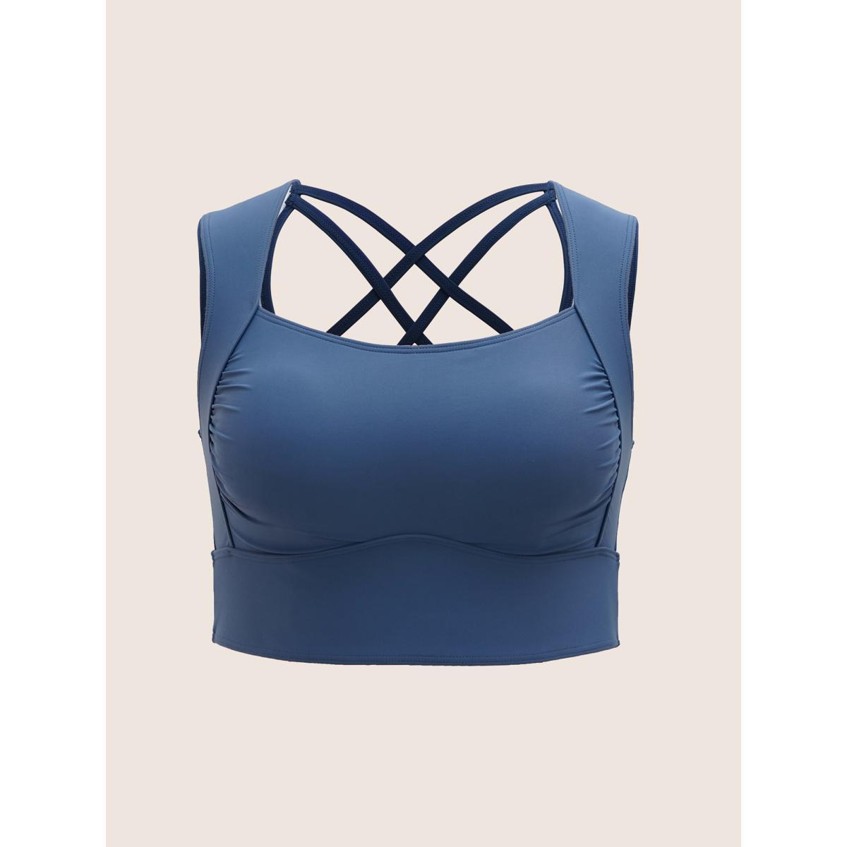 Plus Size Square Neck Ruched Back Crisscross Swim Top Women's Swimwear Aegean Beach Gathered High stretch Skinny Square Neck Curve Swim Tops BloomChic 10/M Product Image