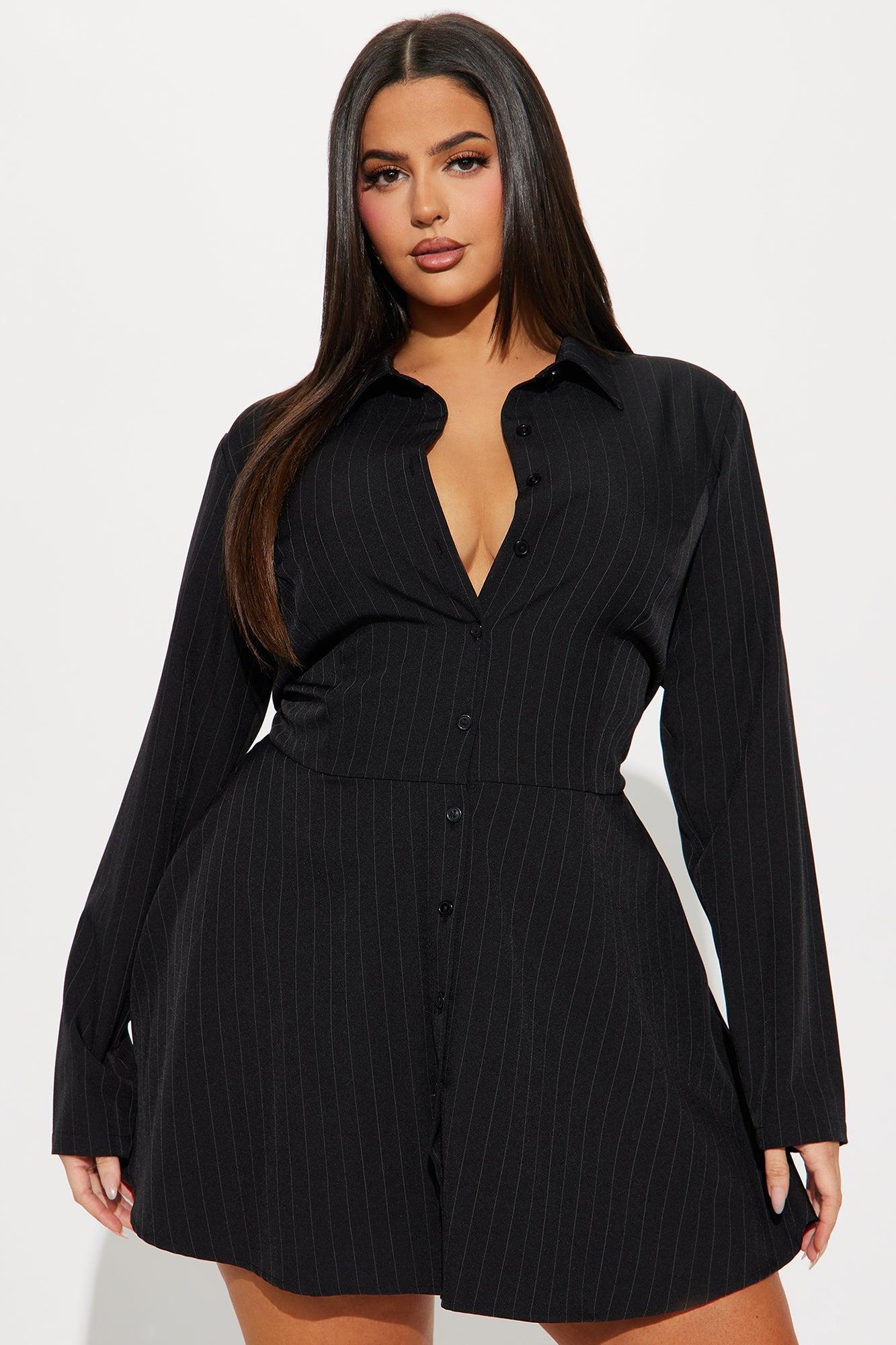 She's Putting In Work Pin Stripe Romper - Black Product Image