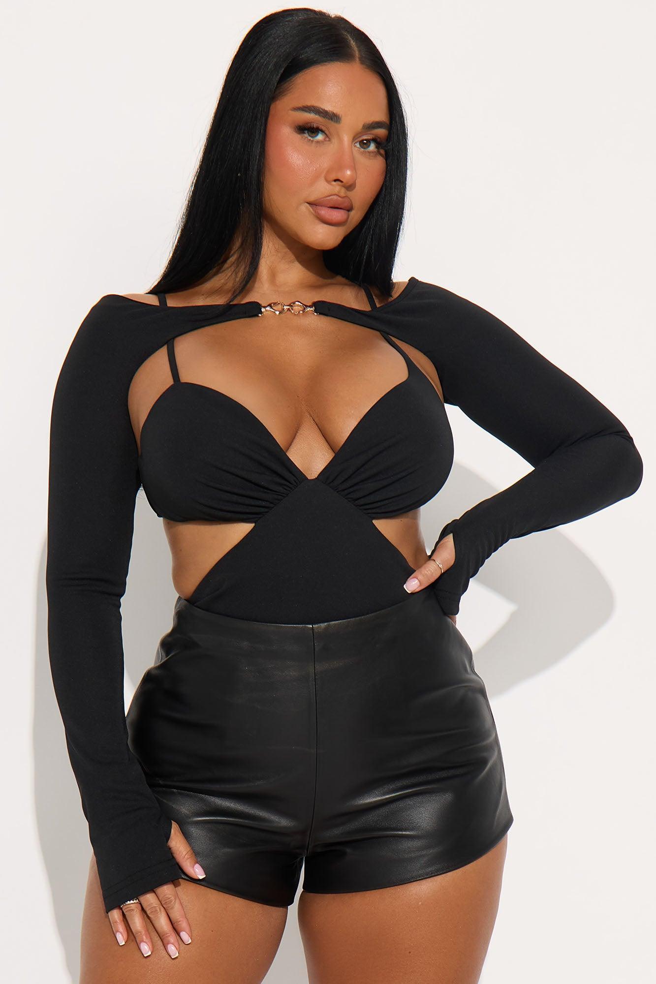 Marcelina Long Sleeve Bolero & Bodysuit 2 Piece Set - Black Female Product Image