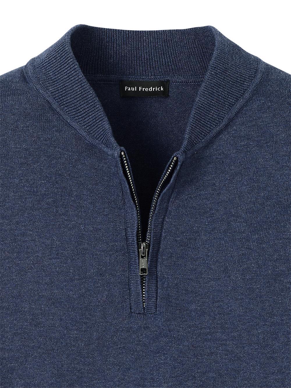 Cotton Quarter Zip Mock Neck Sweater - Blue Product Image