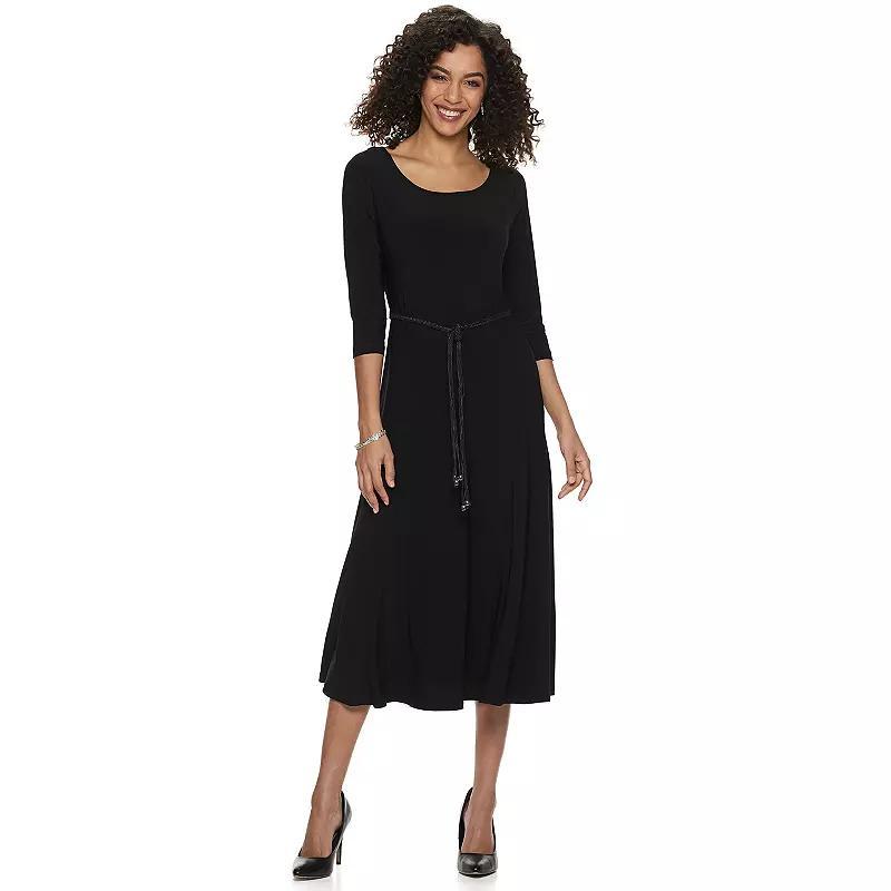 Women's Nina Leonard Three-Quarter Sleeve Belted Midi Dress, Size: Medium, Grey Product Image