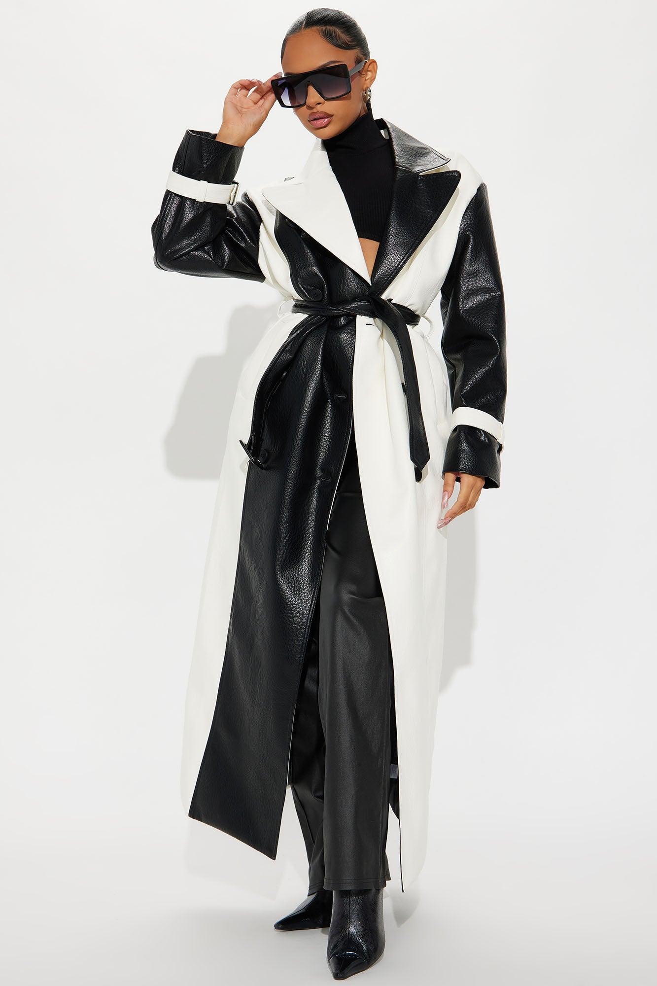 She's Got Charisma Faux Leather Trench - Black/White Product Image