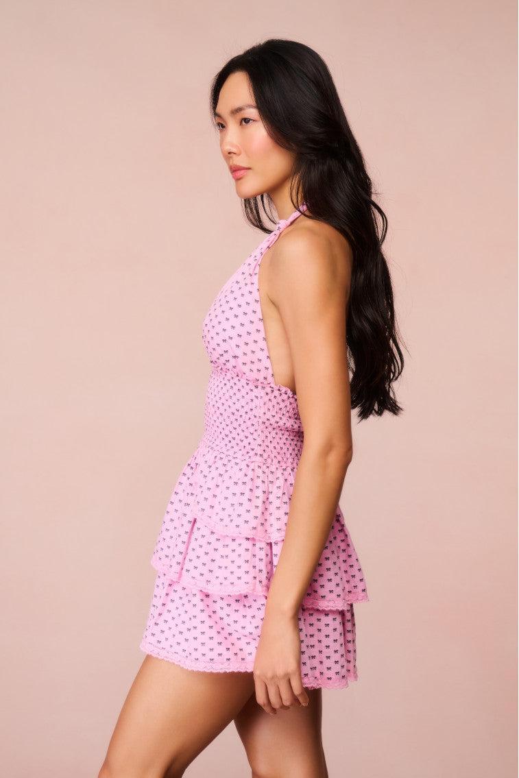 Deanna Cotton Bow Mini Halter Dress Product Image