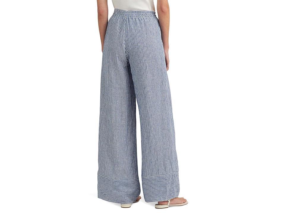 Lauren Ralph Lauren Petite Pinstripe Linen Wide-Leg Pant White) Women's Casual Pants Product Image
