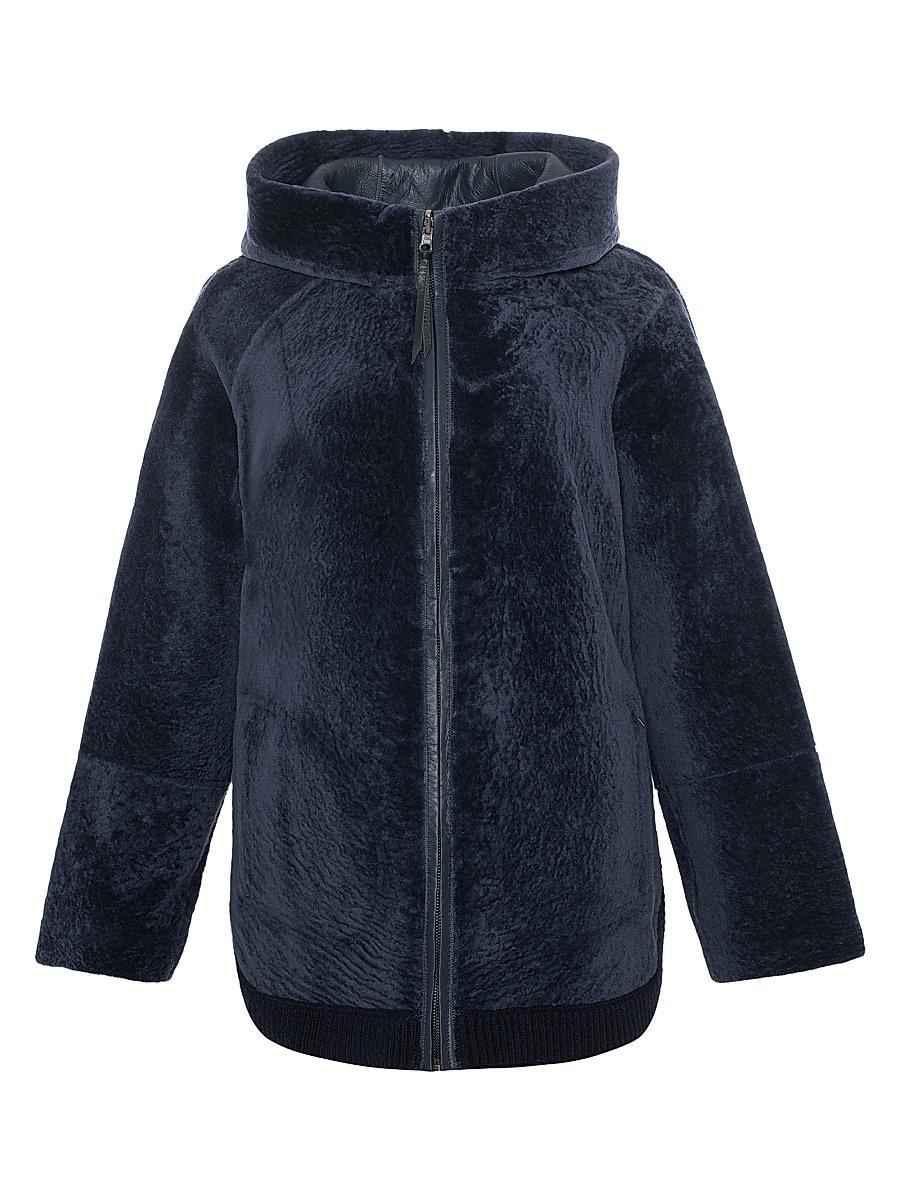 Womens Reversible Textured Shearling Lamb Zip Parka with Ribbed Hem Product Image