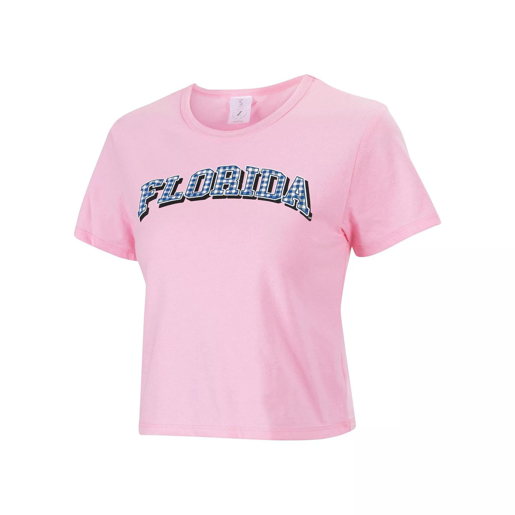 Women's ZooZatz Pink Florida Gators Gingham Logo Cropped T-Shirt, Size: XS Product Image