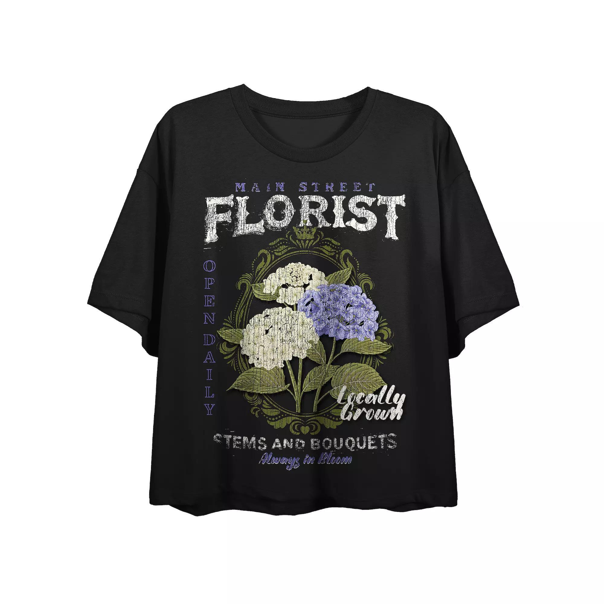 Juniors' Main Street Florist Locally Grown Graphic Tee, Women's, Size: Small, Black Product Image