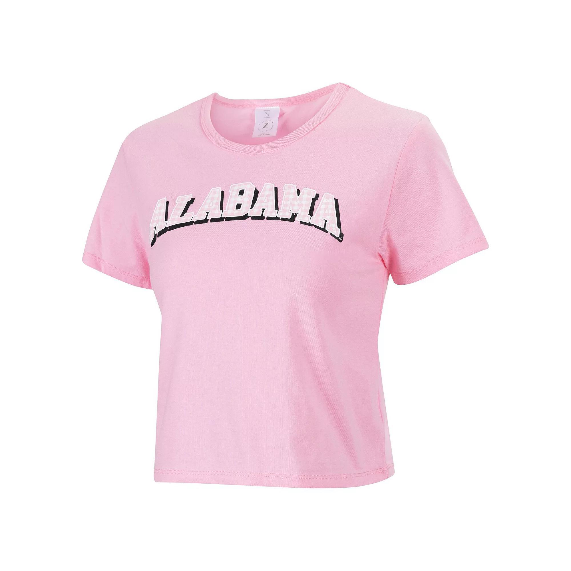 Women's ZooZatz Pink Alabama Crimson Tide Gingham Logo Cropped T-Shirt, Size: Medium Product Image