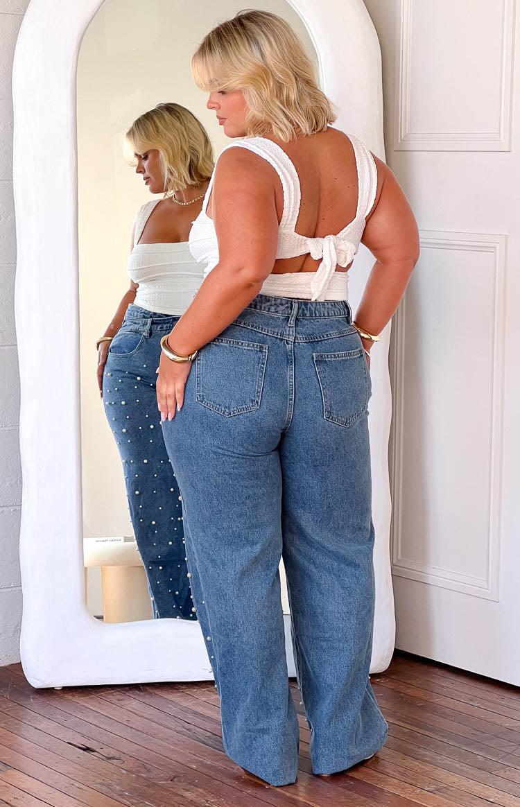 Denim Dazzle Pearl Mid Wash High Waisted Jeans Girls Product Image