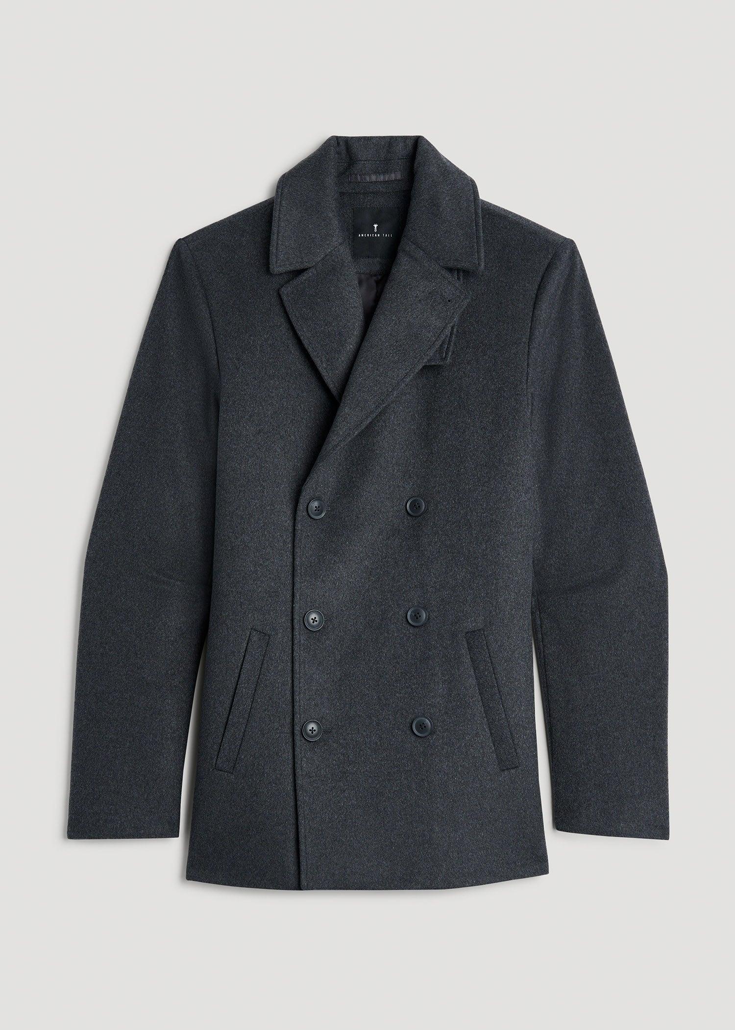 Double-Breasted Wool Peacoat for Tall Men in Dark Grey Mix Product Image