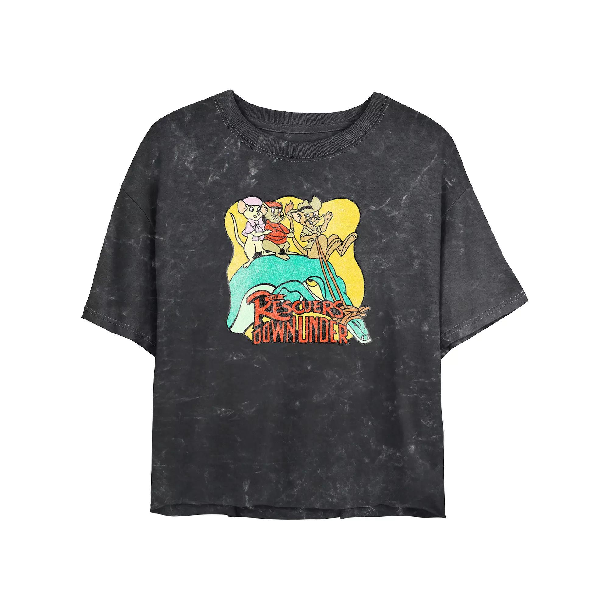 Disney's The Rescuers Down Under Wild Ride Juniors' Cropped Graphic Tee Top Mineral Wash Juniors' Graphic Tee, Women's, Size: XXL, Black Product Image