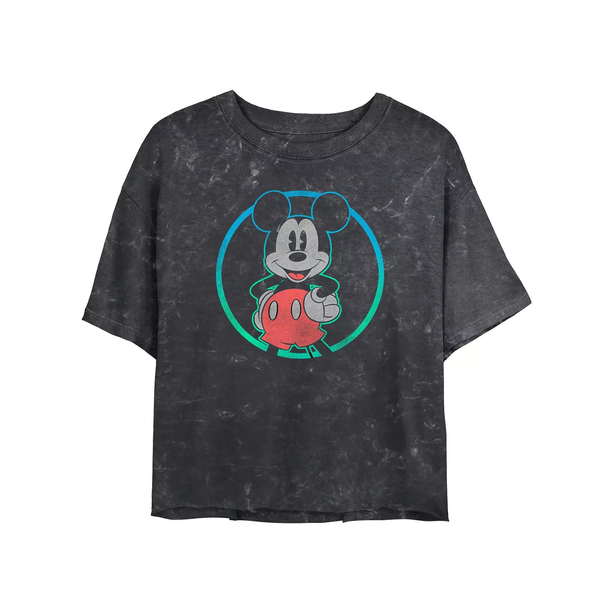 Disney's Mickey Mouse Mineral Wash Juniors' Cropped Graphic Tee, Women's, Size: XXL, Black Product Image