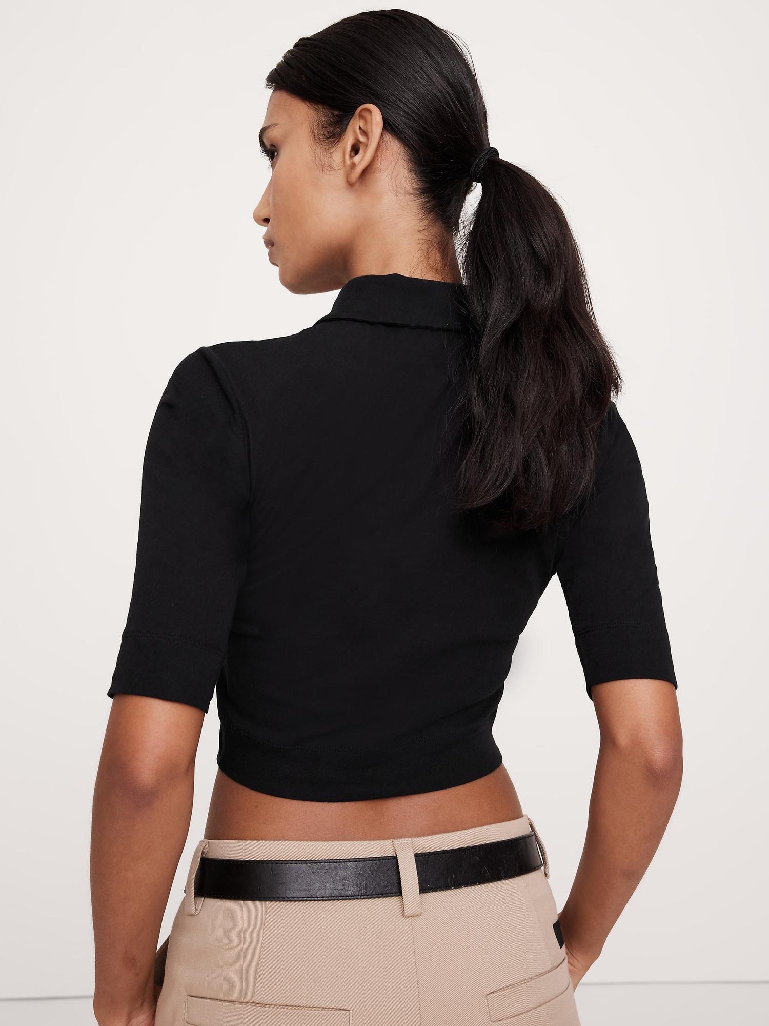 Airy Cotton Crepe Cropped Polo Product Image