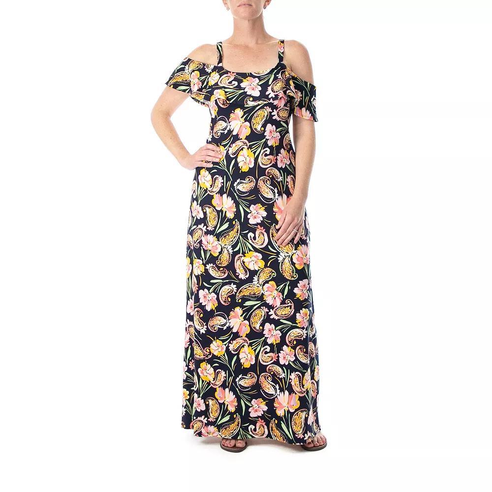 Women's Nina Leonard Print Cold-Shoulder Maxi Dress, Size: Medium, Blue Sunset Team Product Image
