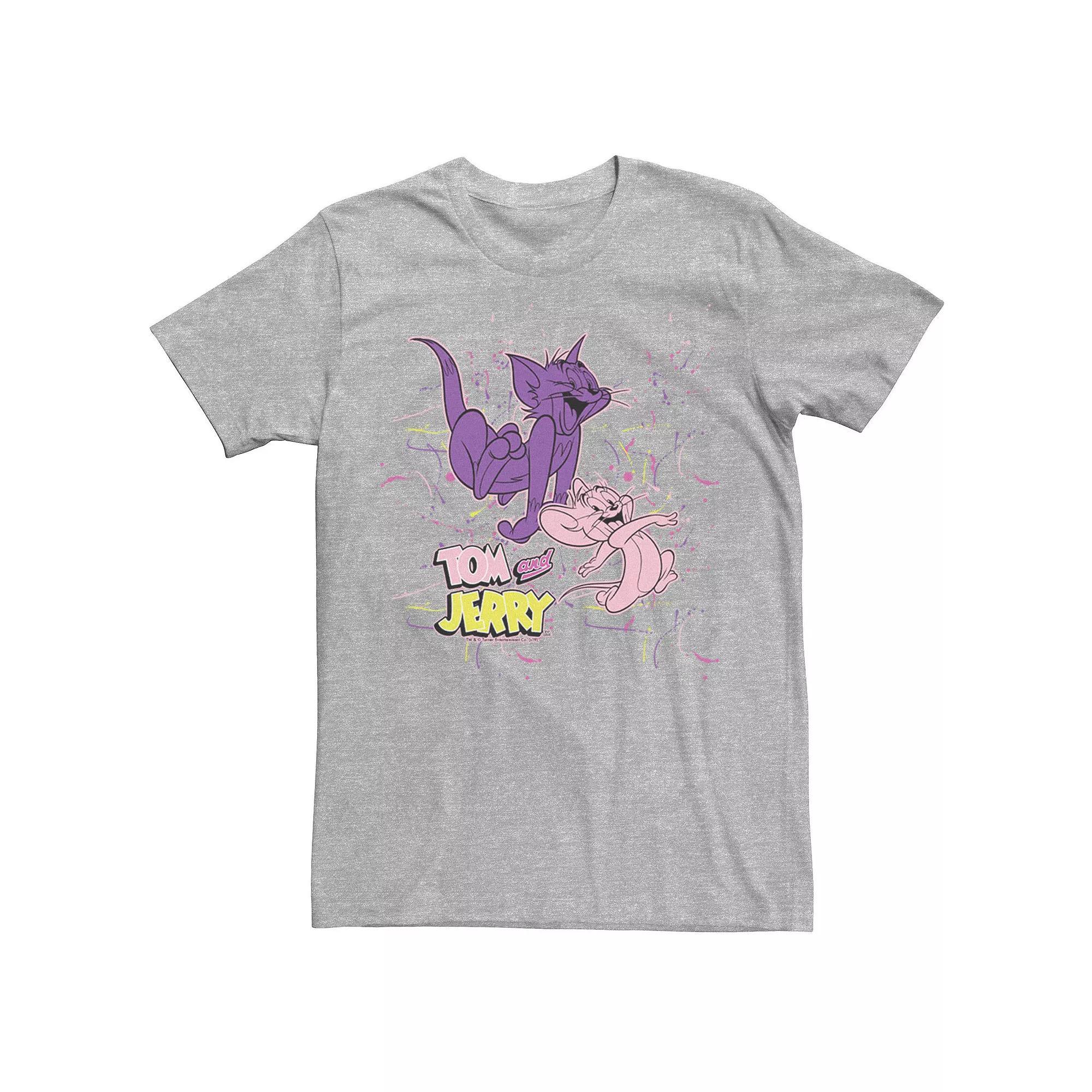 Men's Looney Tunes Tom & Jerry Splatter Paint Poster Tee, Size: Medium, Athletic Grey Product Image