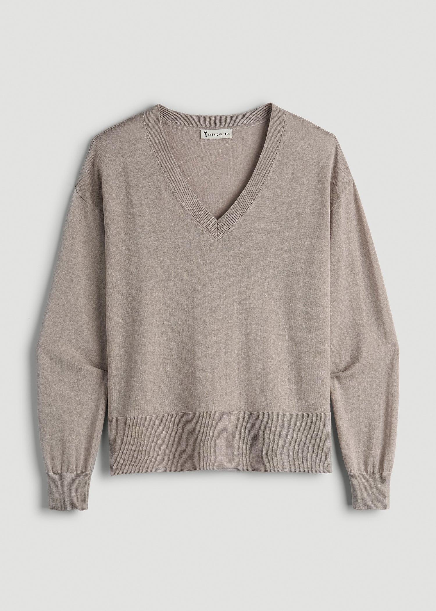 Linen Blend Split Hem V-Neck Sweater for Tall Women in Atmosphere Product Image