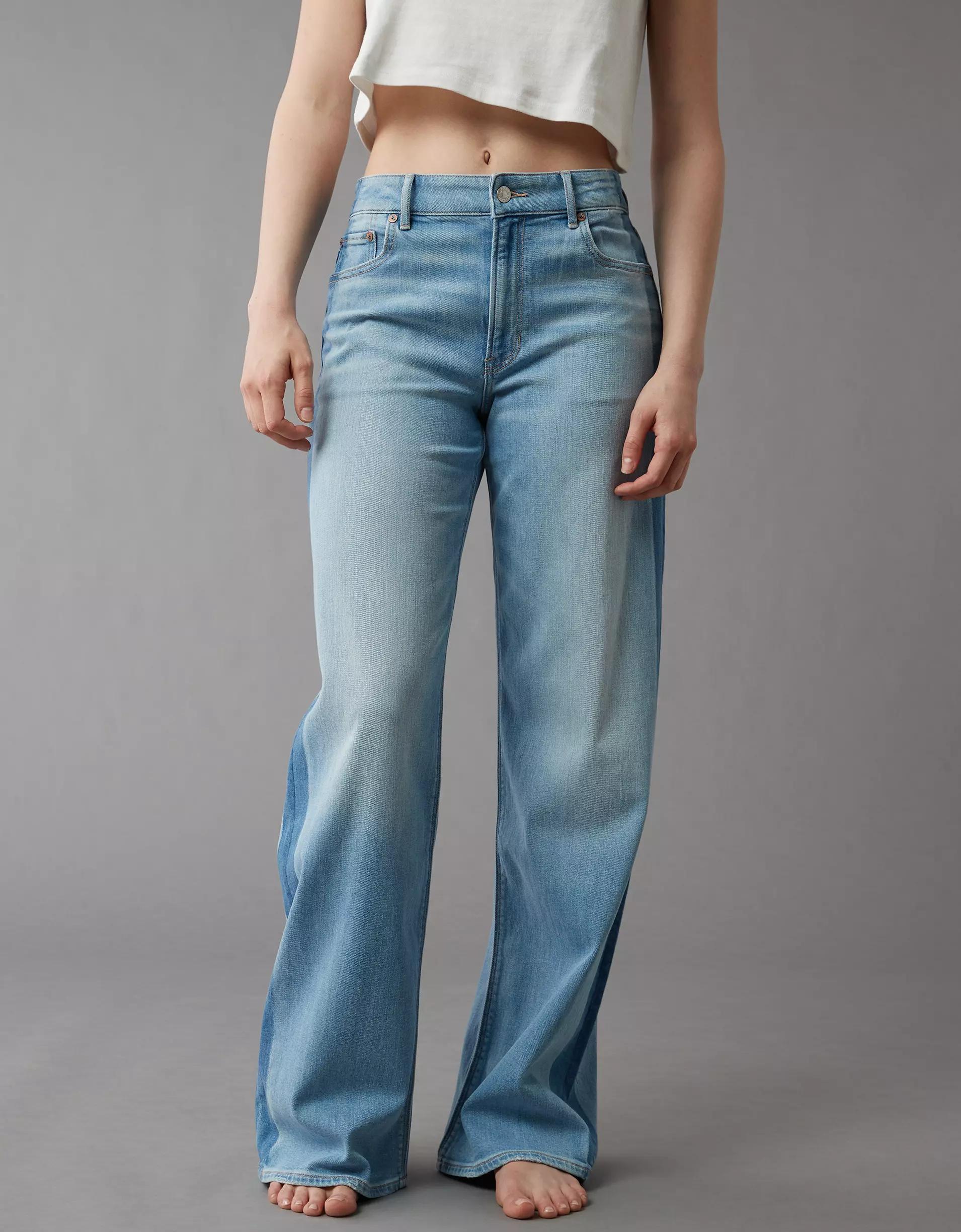 AE Dreamy Drape Stretch Side Stripe Super High-Waisted Baggy Wide-Leg Jean Product Image