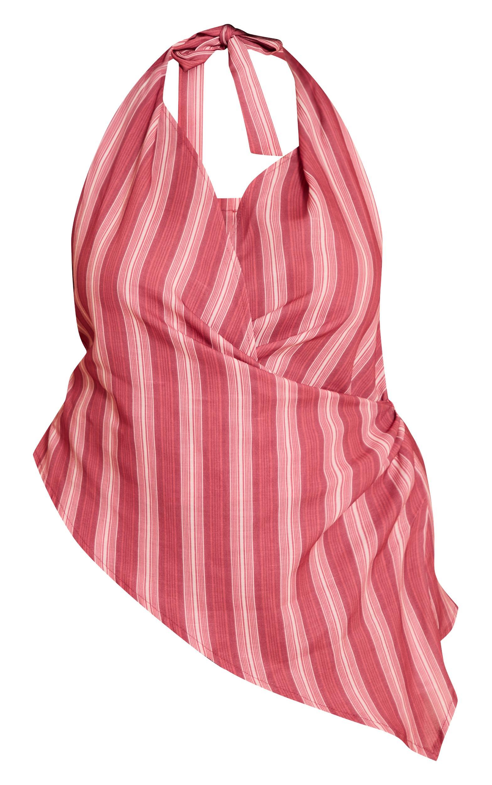 Plus Red Pinstriped Halterneck Top Product Image