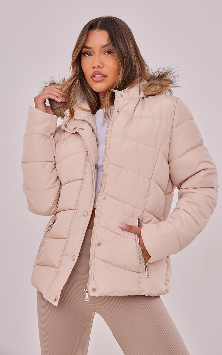 Stone Quilted Mara Faux Fur Hooded Puffer Jacket Product Image