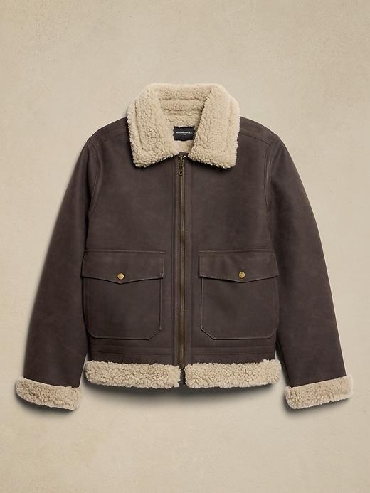 Vegan Leather Shearling Aviator Jacket Product Image