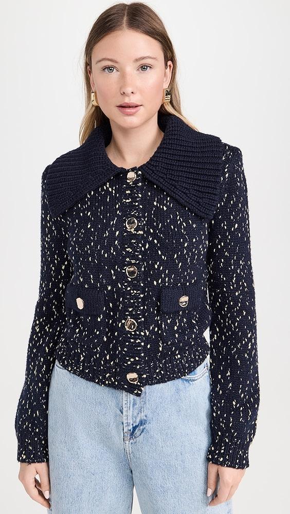 Self Portrait Navy Metallic Merino Cardigan | Shopbop Product Image