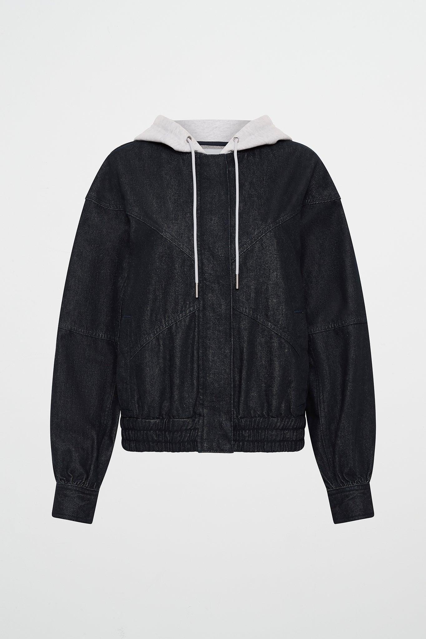 Cropped Hooded Denim Jacket Product Image