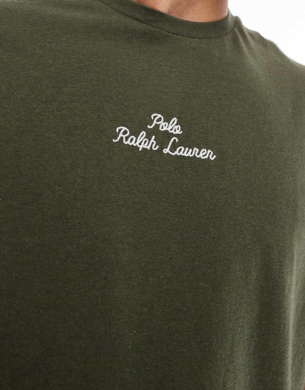 Polo Ralph Lauren central script logo T-shirt classic oversized fit in dark green heather Product Image