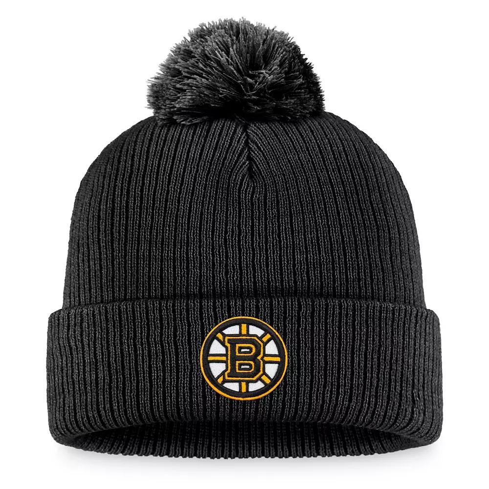 Men's Fanatics Branded Black Boston Bruins Core Primary Logo Cuffed Knit Hat with Pom Product Image