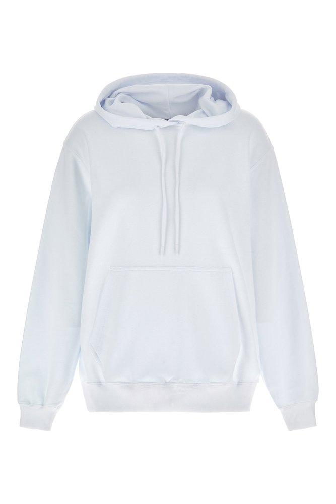 MSGM Logo Printed Drawstring Hoodie In Bianco/nero Product Image