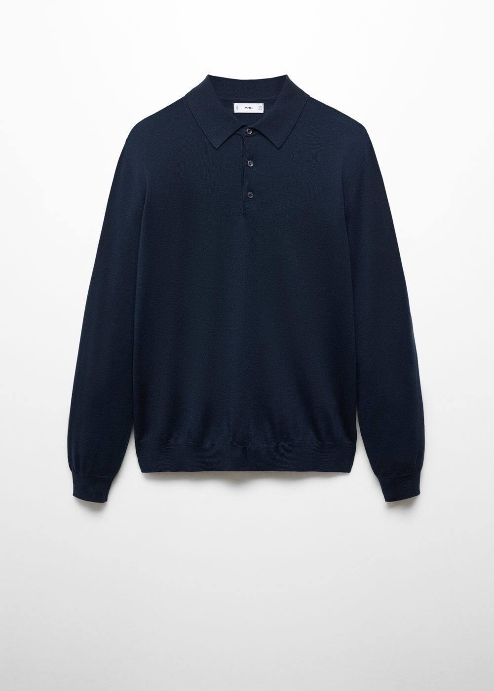 Mango Mens 100% Merino Wool Long- Sleeved Polo Shirt Product Image