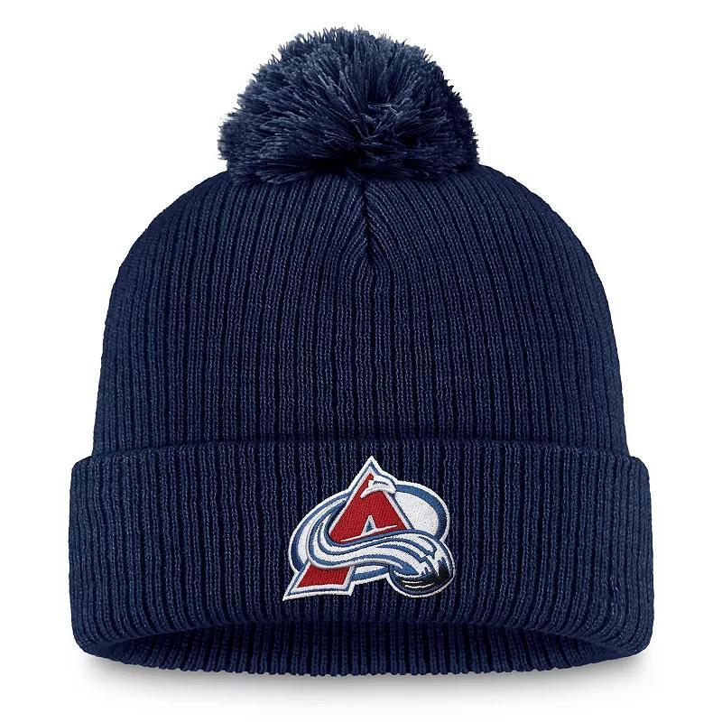 Men's Fanatics  Navy Colorado Avalanche Primary Logo Cuffed Knit Hat with Pom, Blue Product Image