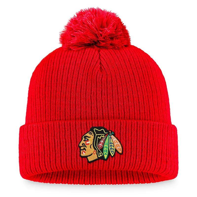 Men's Fanatics Branded Black Boston Bruins Core Primary Logo Cuffed Knit Hat with Pom Product Image